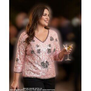 Vintage Flagg Silk Top XL Sequins Beads Iridescent Romantic Coquette Twee Fairy